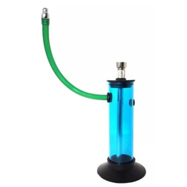 BONG ACRILICO AZUL TRANSPARENTE RETO COM 1 MANGUEIRA - 18 cm