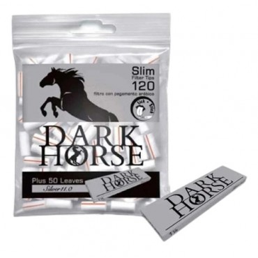 FILTRO PARA CIGARRO DARK HORSE SLIM 6mm + SEDA DARK HORSE SILVER 1 1/4 pacote com 120 filtros