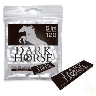 FILTRO PARA CIGARRO DARK HORSE SLIM 6mm + SEDA DARK HORSE BLACK 1 1/4 pacote com 120 filtros