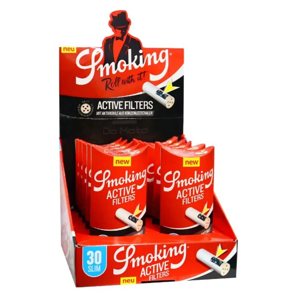 CAIXA COM 10 PACOTES DE FILTRO DE CARVÃO ATIVADO SMOKING 6mm