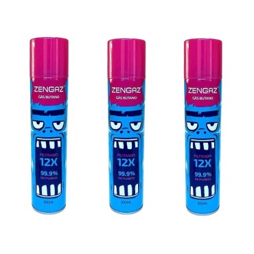 KIT 3 TUBOS DE GÁS PARA ISQUEIRO ZENGAZ 12X 300 ml